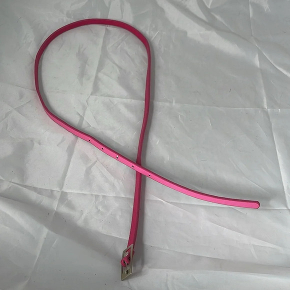 NARROW Barbie Pink Dress Belt Silver Buckle Vegan Grain Leather Size 12 - Picture 4 of 8